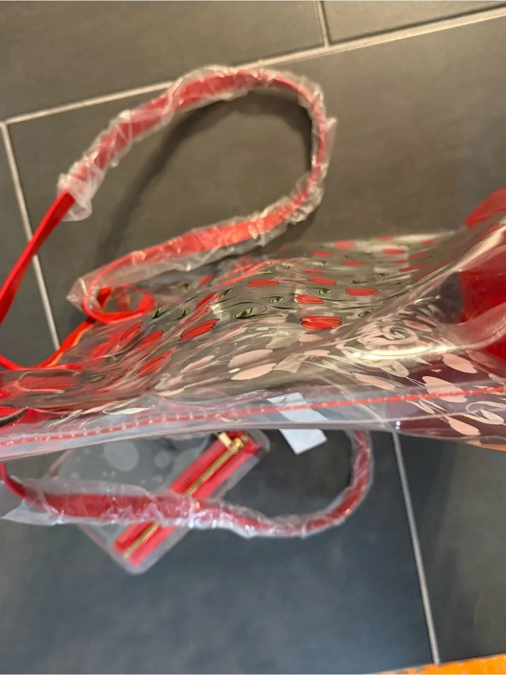 NWT Ed Hardy Clear Tote with Red Cherry Print